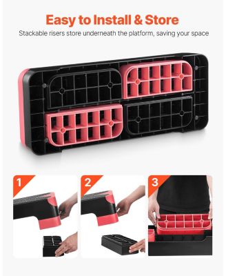 SUGFIT Aerobic Step Platform 28" Adjustable Stepper with 4 Risers Red