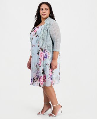 Plus Size 2-Pc. Floral Chiffon Sleeveless Dress and Ruffle-Front Jacket