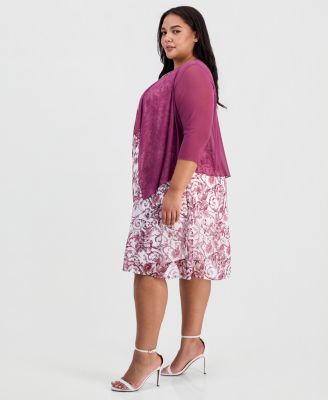 Plus Size 2-Pc. Floral Chiffon Sleeveless Dress and Ruffle-Front Jacket