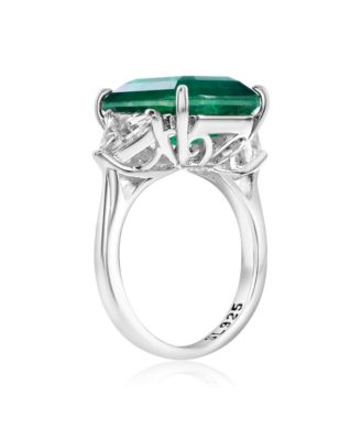 Gala Collection Sterling Silver Large Firework Emerald-Cut Cubic Zirconia Trillion Accent 3-Stone Ring