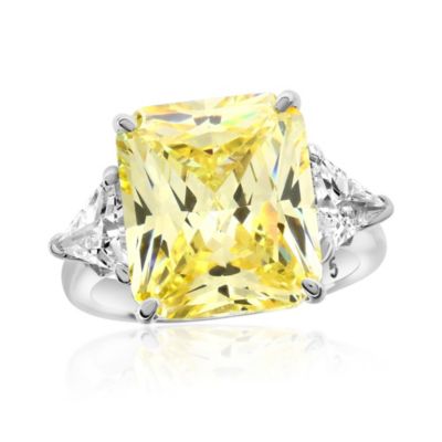 Gala Collection Sterling Silver Large Firework Emerald-Cut Cubic Zirconia Trillion Accent 3-Stone Ring
