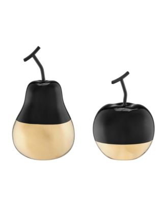 Vost Dipped Fruit Ceramic Sculpture Set of 2 - Black/Gold