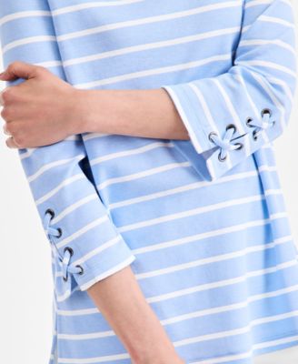 Women's Striped Lace-Up-Sleeve Tunic