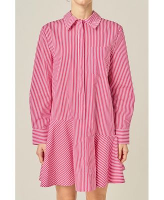 Women's Stripe Collar Flared Skirt Dress