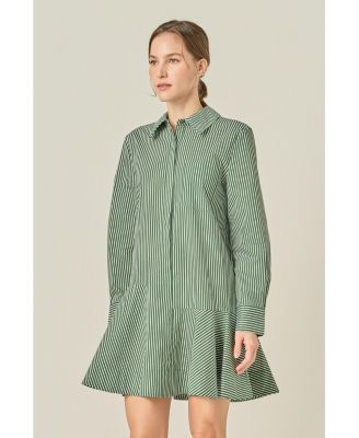 Women's Stripe Collar Flared Skirt Dress