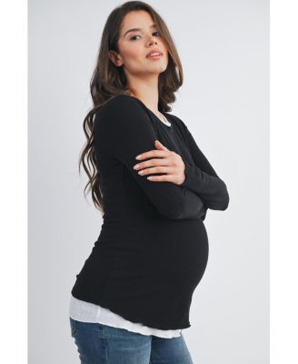 Maternity Ribbed Layer Contrast Long Sleeve Top