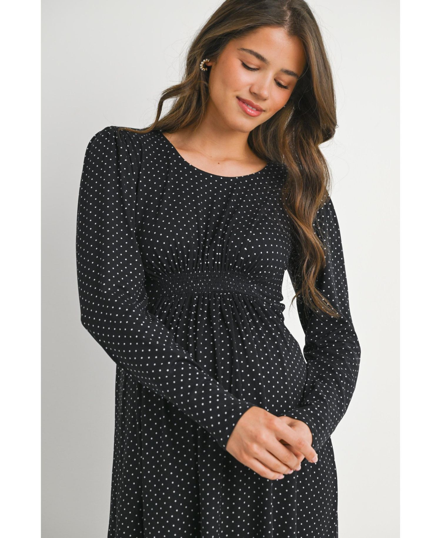 Women's Long Sleeve Crewneck Polka Dot Dress