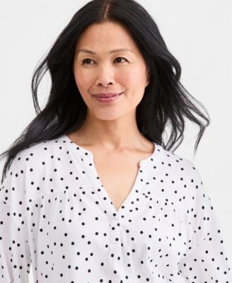 Women's Printed 3/4 Sleeve Split-Neck Top