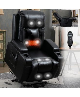 Faux Leather Power Lift Recliner for Elderly with Massage & Heat, Infinite Position Chair with USB, Cup Holders, Heavy-Duty Base