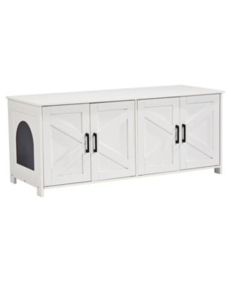 Double-Compartment Wooden Litter Box Enclosure, White