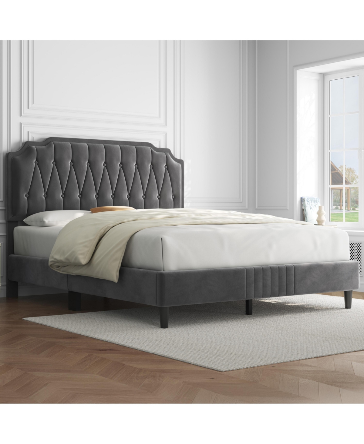 Yaheetech Upholstered Bed Frame with Wooden Slat Support