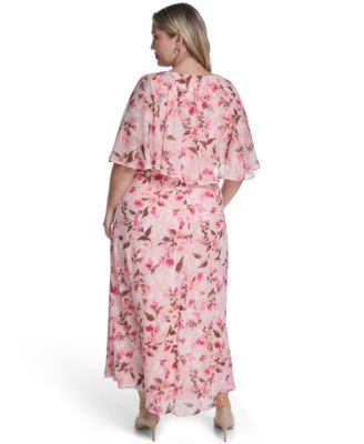 Plus Size Smocked Waist Cape-Sleeve Dress