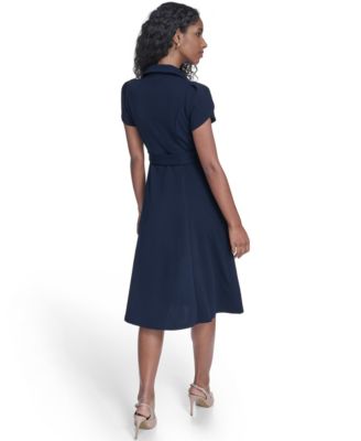 Petite Tulip-Sleeve Belted Crepe Shirt Dress