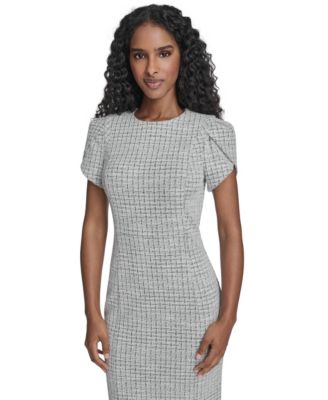 Women's Tulip-Sleeve Jewel Neck Midi Dress