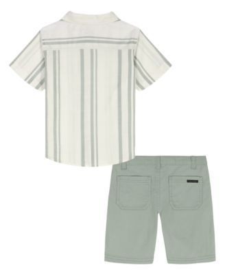 Boys' 2T-7 Striped Short-Sleeve Shirt and Twill Shorts, 2-Piece Set