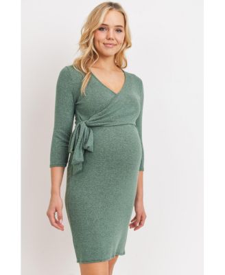 Maternity V Neck Wrap 3/4 Sleeve Nursing Dress