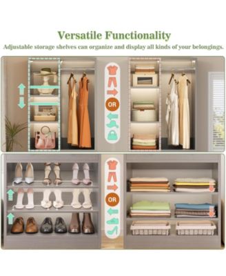 28'' Freestanding Closet Storage System with 2 Drawers, Closet Tower with Hanging Rod, Shelves & Adjustable Shoe Racks