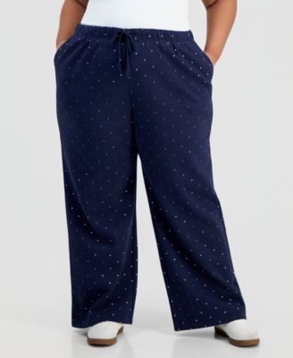 Trendy Plus Size Dot-Print Wide-Leg Fleece Pants