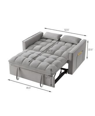 4 in1 Loveseat Sofa Bed with Armrests & Storage Pockets, Multi-Function Tufted Pull-out Sofa Bed with Adjustable