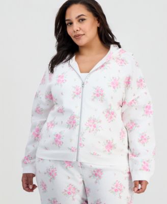 Trendy Plus Size Printed Zip-Front Hoodie
