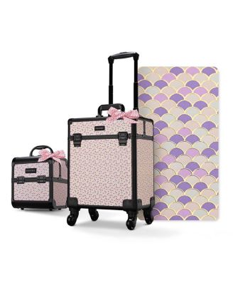 2-Piece Makeup Train Case Cosmetic Organizer Kit Art Deco Bloom Salon