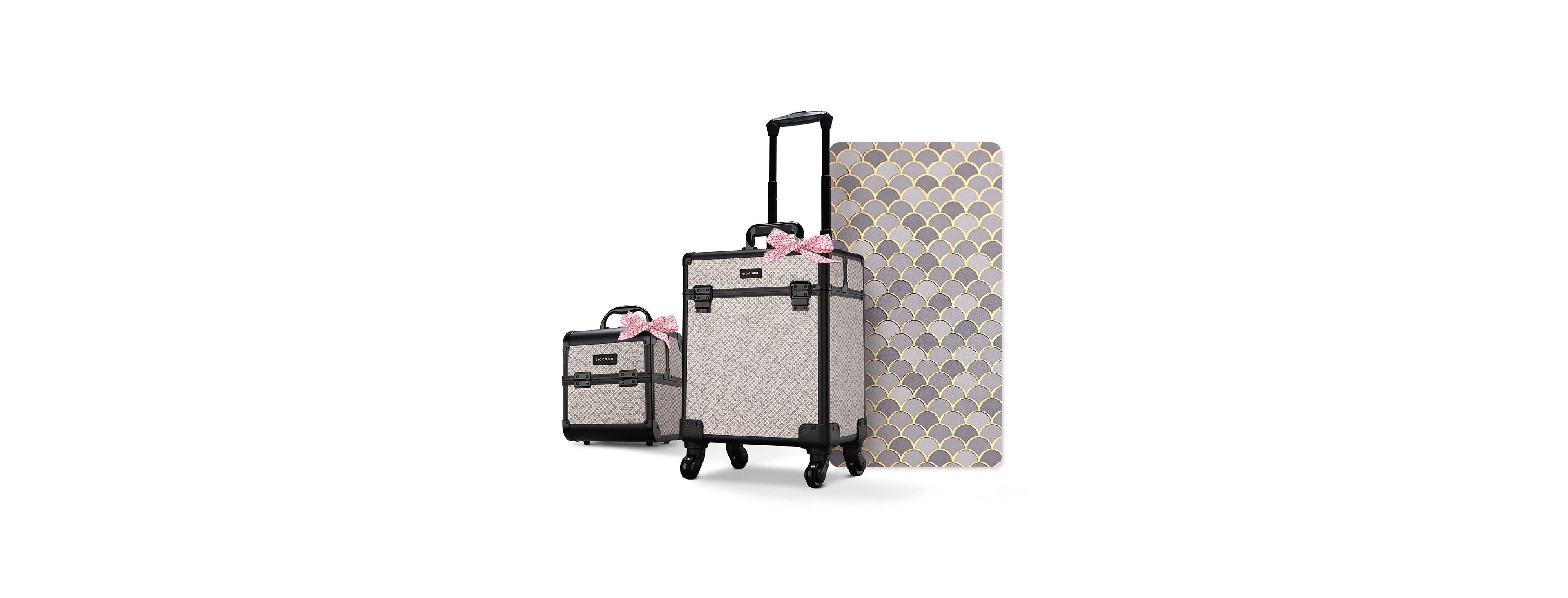 Byootique 2-Piece Makeup Train Case Cosmetic Organizer Kit Art Deco Bloom Salon