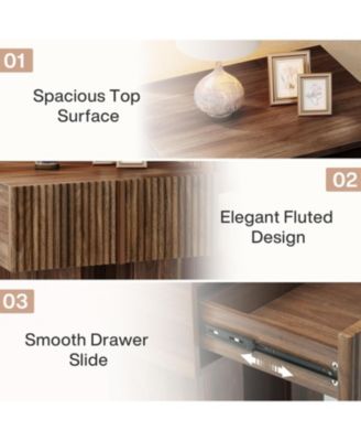 Fluted Nightstand Set of 2, Wooden Night Stand with Storage Drawer, Modern Bedside Table Side End Table