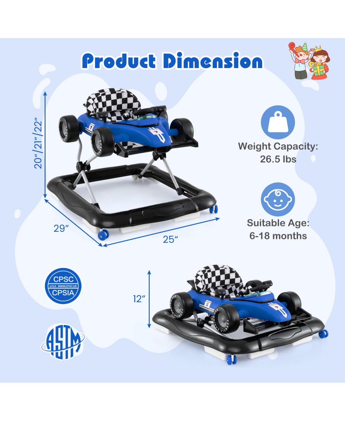 Slickblue Toddler 4-in-1 Push Walker Activity Center Height Adjustable with Music