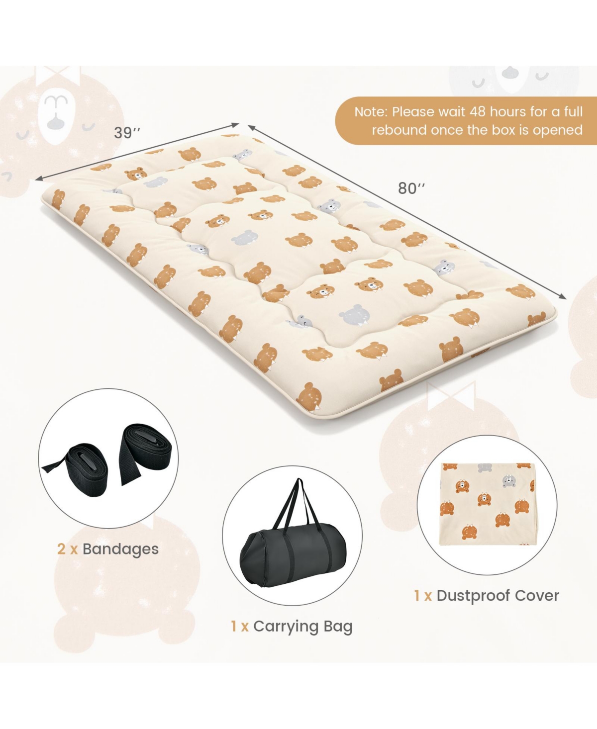 Slickblue Foldable Futon Mattress with Washable Cover and Carry Bag for