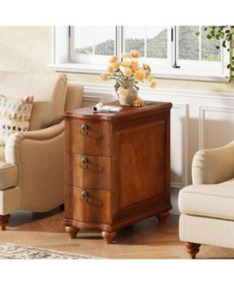 Wood Fully Assembled End Table, 3-Drawers Narrow Slim Side Table, No Assembly Required, Nightstand