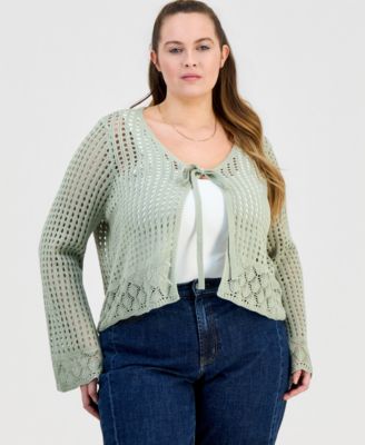 Trendy Plus Size Pointelle Tie-Front Cardigan