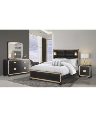 2-Drawer Nightstand with Faux Crystal Accents Bedside Table For Bedroom