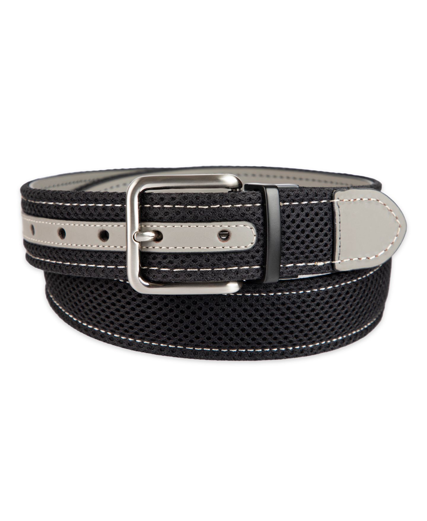 Мужской ремень Tommy Bahama Two-In-One Reversible Leather Perforated Belt, цвет: Чёрный / Серый — фото 1