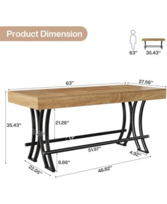 63" Counter Height Dining Table with Metal Footrest, Rectangular Tall Kitchen Bar Table, Natural