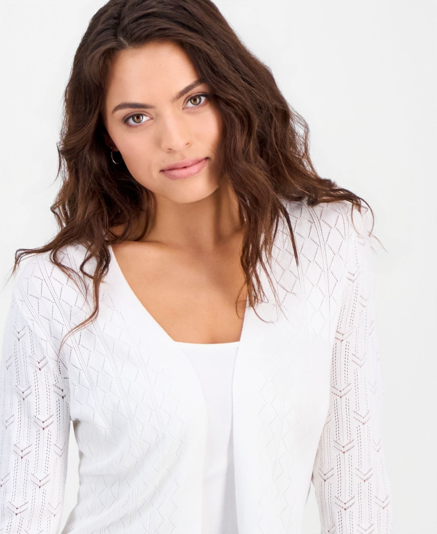 Женские болеро Robbie Bee Petite Pointelle Knit Open-Front Shrug, цвет: Белый — фото 2