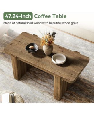 Farmhouse Coffee Table with Heavy-Duty Legs, Solid Wood