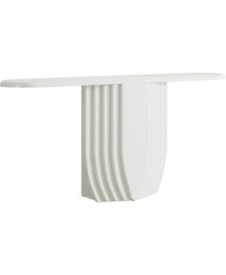 Modern White Console Table, 63 inch Wooden Entryway Sofa Table with Geometric Base, Contemporary Accent Console
