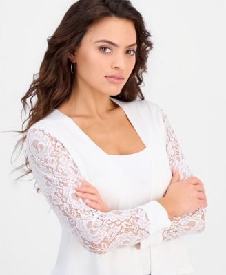 Petite Lace-Sleeve Open-Front Shrug