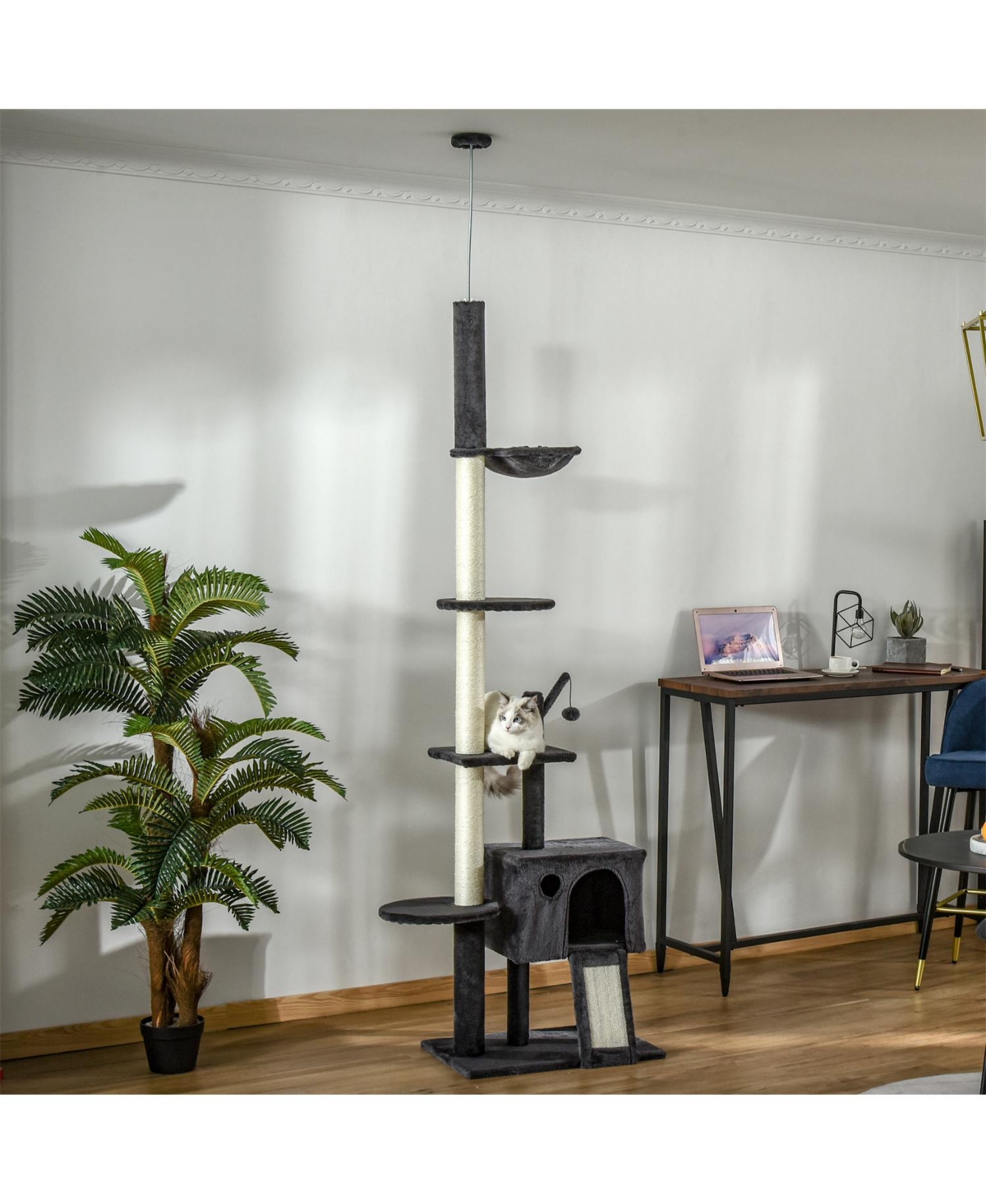 Aostirmotor 106" Huge Cat Tree with Scratching Post in Dark Grey