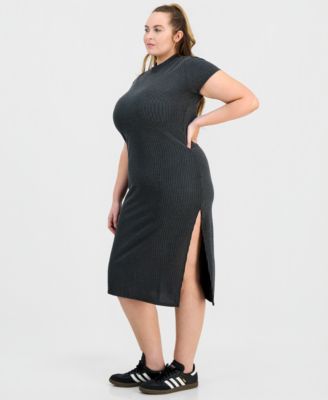 Trendy Plus Short-Sleeve Mock-Neck Midi Dress
