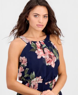 Petite Printed Halter Pleated Maxi Dress