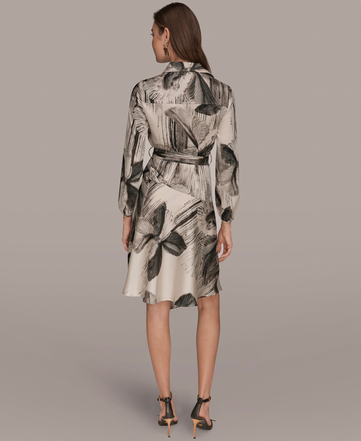 Donna Karan New York Women's Floral Collared Neck Shirt Dress