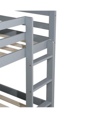 Bunk Bed with Ladder Solid Rubber Wood Floor Bunk Bed with Storage & Guardrails