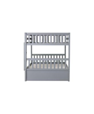 Full over Full Bunk Bed Convertible to 2 Full Beds Rubber Wood Bunk Bed with Ladder & Guardrails