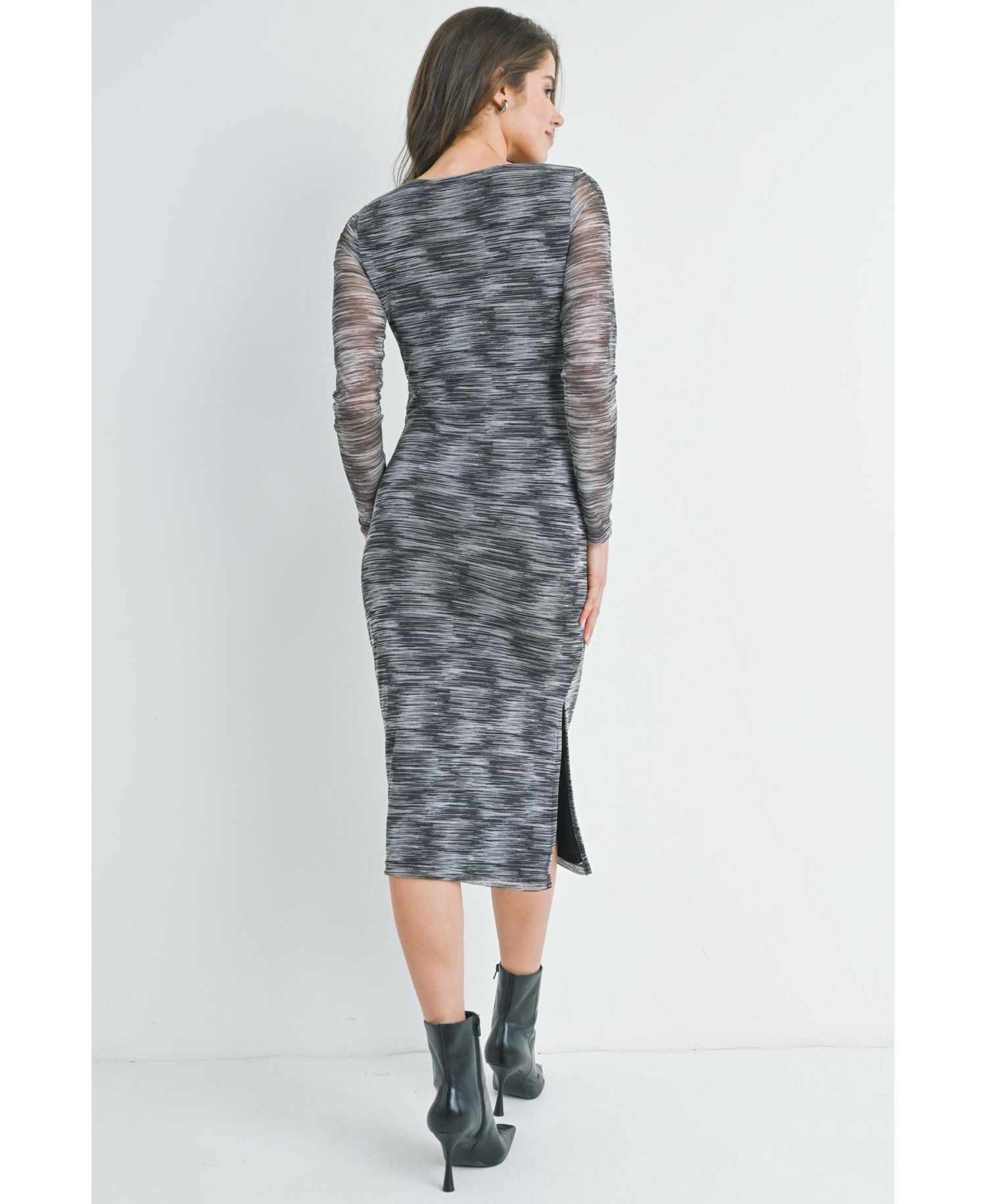 Women's Long Sleeve Side Slit Scoop Neck Bodycon Dress