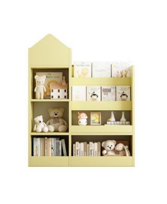 Yellow Wooden Kids Bookshelf with 6 Compartments for Books
