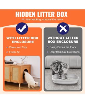 Double-Compartment Wooden Litter Box Enclosure with Rattan-Style Doors, 47.2", Natural