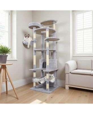 78.8 in Light Gray Cat Tree Tower with Wide Base