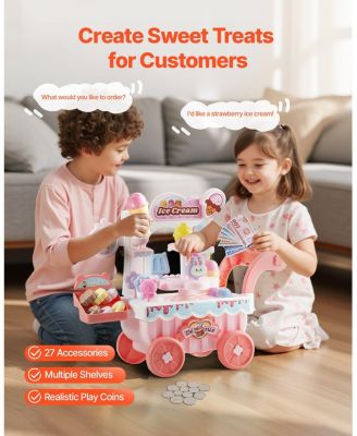 Kids Ice Cream Cart Pretend Play Set with 27 Accessories