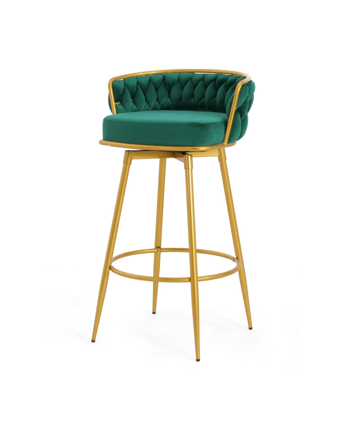 Streamdale Green Swivel Counter Height Bar Stools (Set of 2) with Hand-Woven Backrest & Gold Legs